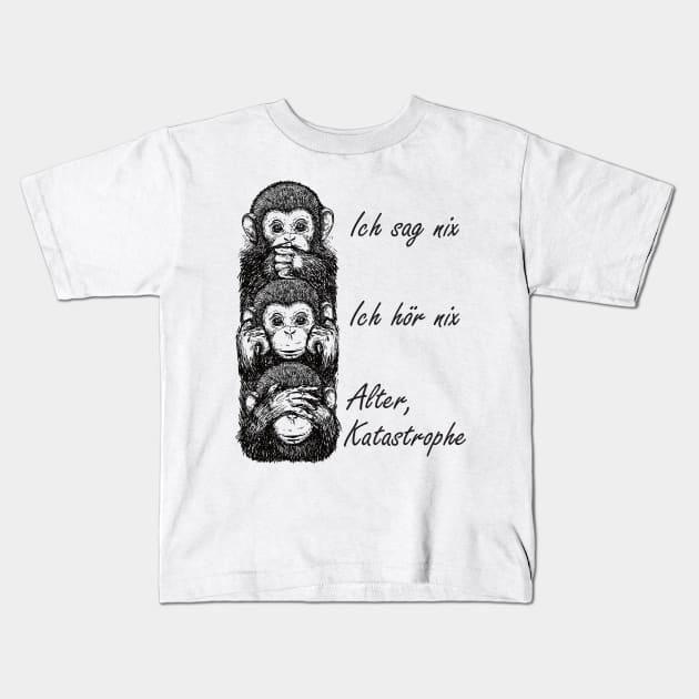 Old Disaster 3 Monkeys Funny Design Kids T-Shirt by Hariolf´s Mega Store